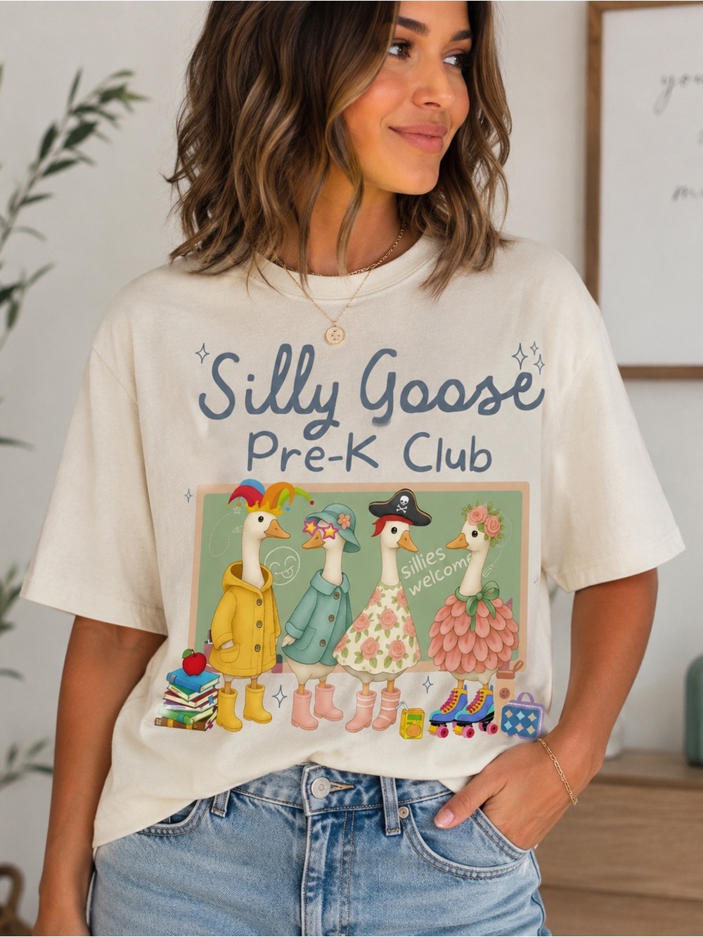Silly Goose Pre-K Club Graphic Tee Apricot Size M Teacher Shirt